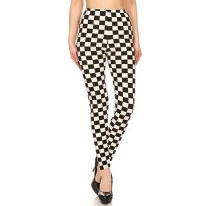 X-Plus Size Womens Checkered Print, Full Length‎ Leggings In A Fitted Style